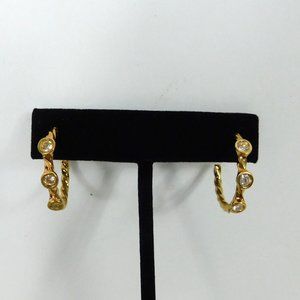 Gold Tone Hoops Clear Rhinestones Pierced Earrings